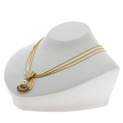 MIKIMOTO Pearl Pearl Ruby Sapphire Diamond Necklace K18 Yellow Gold Ladies [Used]