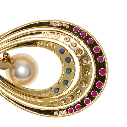 MIKIMOTO Pearl Pearl Ruby Sapphire Diamond Necklace K18 Yellow Gold Ladies [Used]