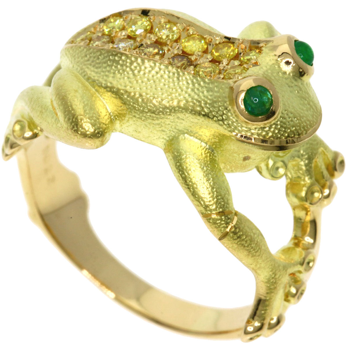 0.12ct Frog Emerald Diamond Ring K18 Yellow Gold 9g　Ladies