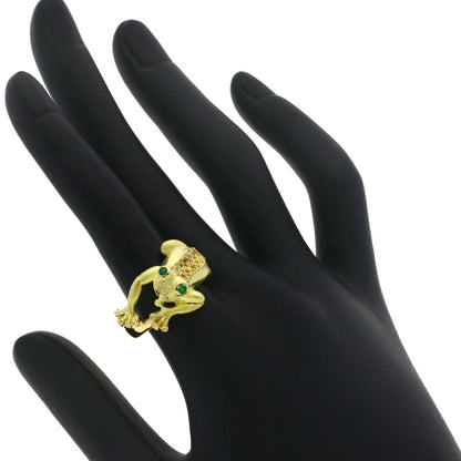 0.12ct Frog Emerald Diamond Ring K18 Yellow Gold 9g　Ladies