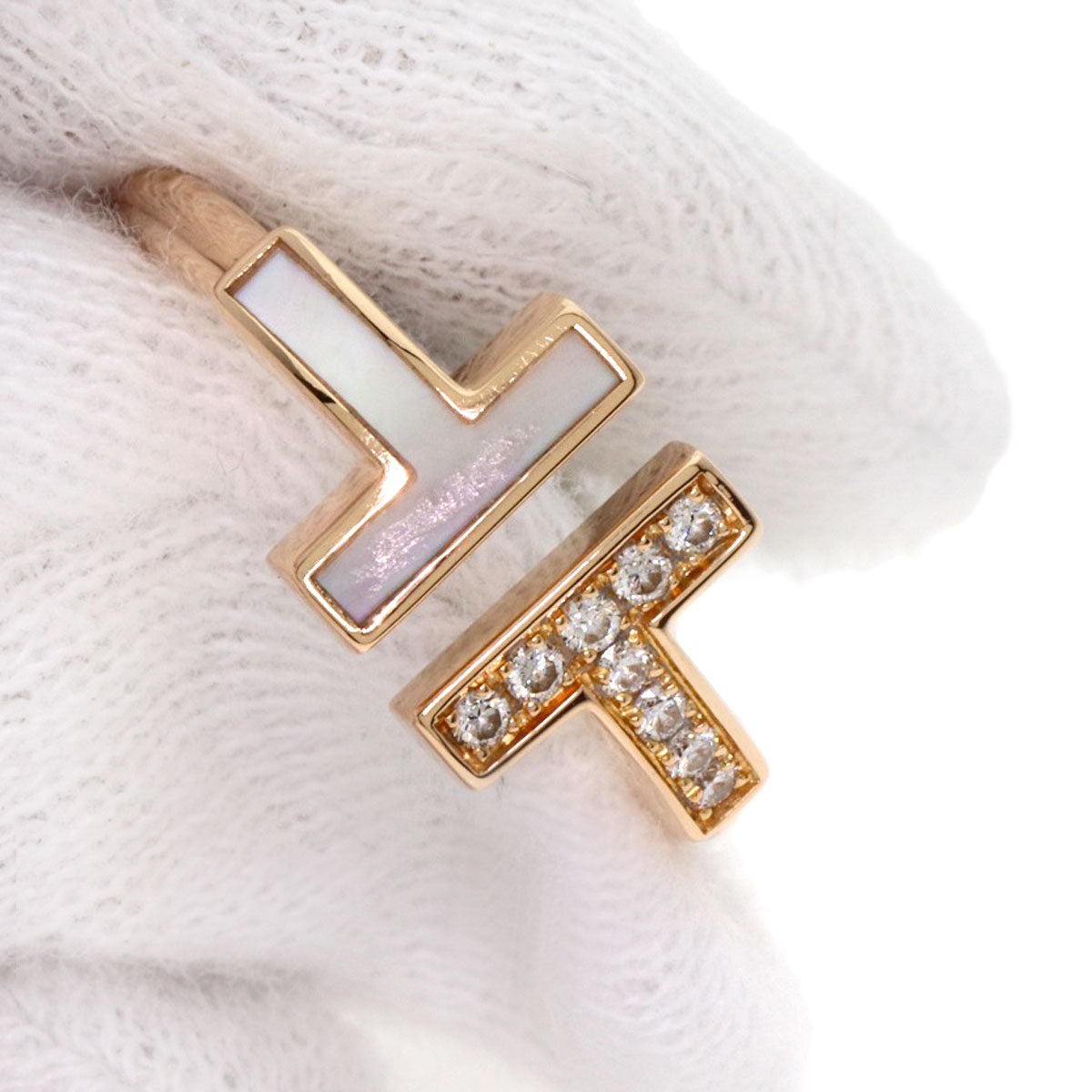TIFFANY&Co. Twire Diamond Mother of Pearl Ring K18 Pink Gold Ladies [Used]