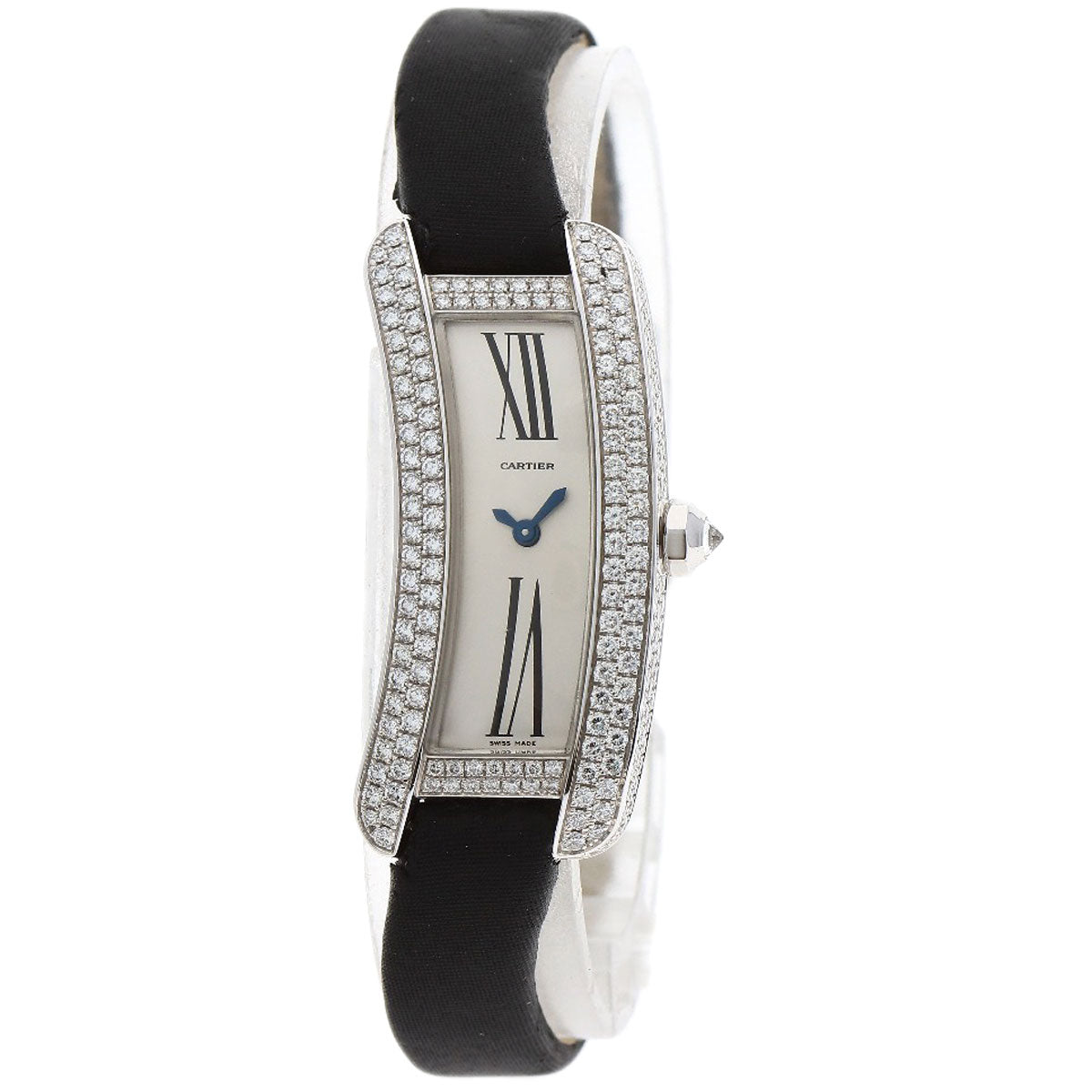 CARTIER Tank S Diamond Watches WJ300950 K18 White Gold/Leather x Satin Ladies