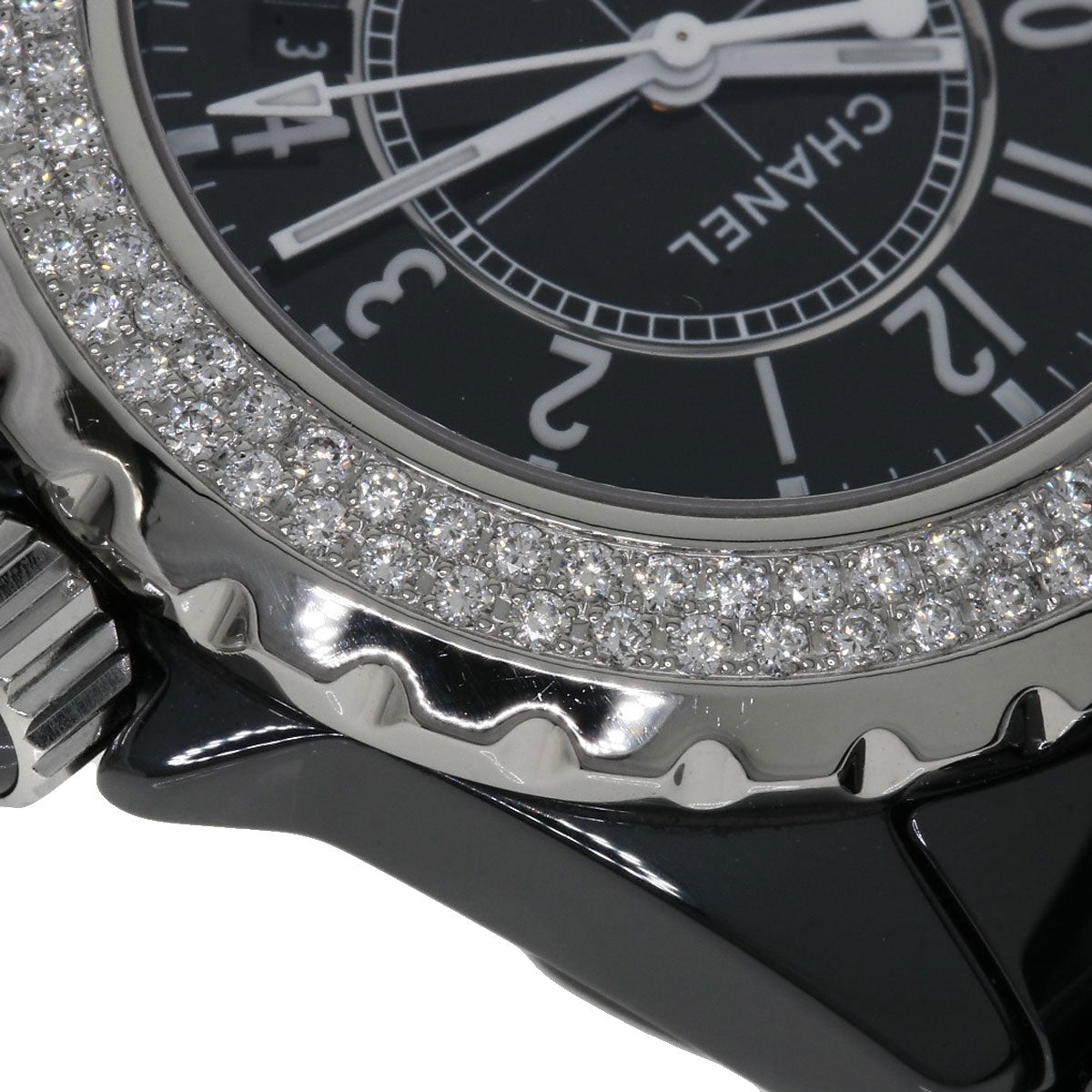 CHANEL J12 1.3" Diamond Double Bezel Watches H0949 Ceramic/Ceramic Ladies