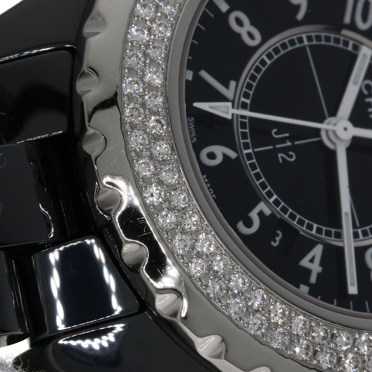 CHANEL J12 1.3" Diamond Double Bezel Watches H0949 Ceramic/Ceramic Ladies