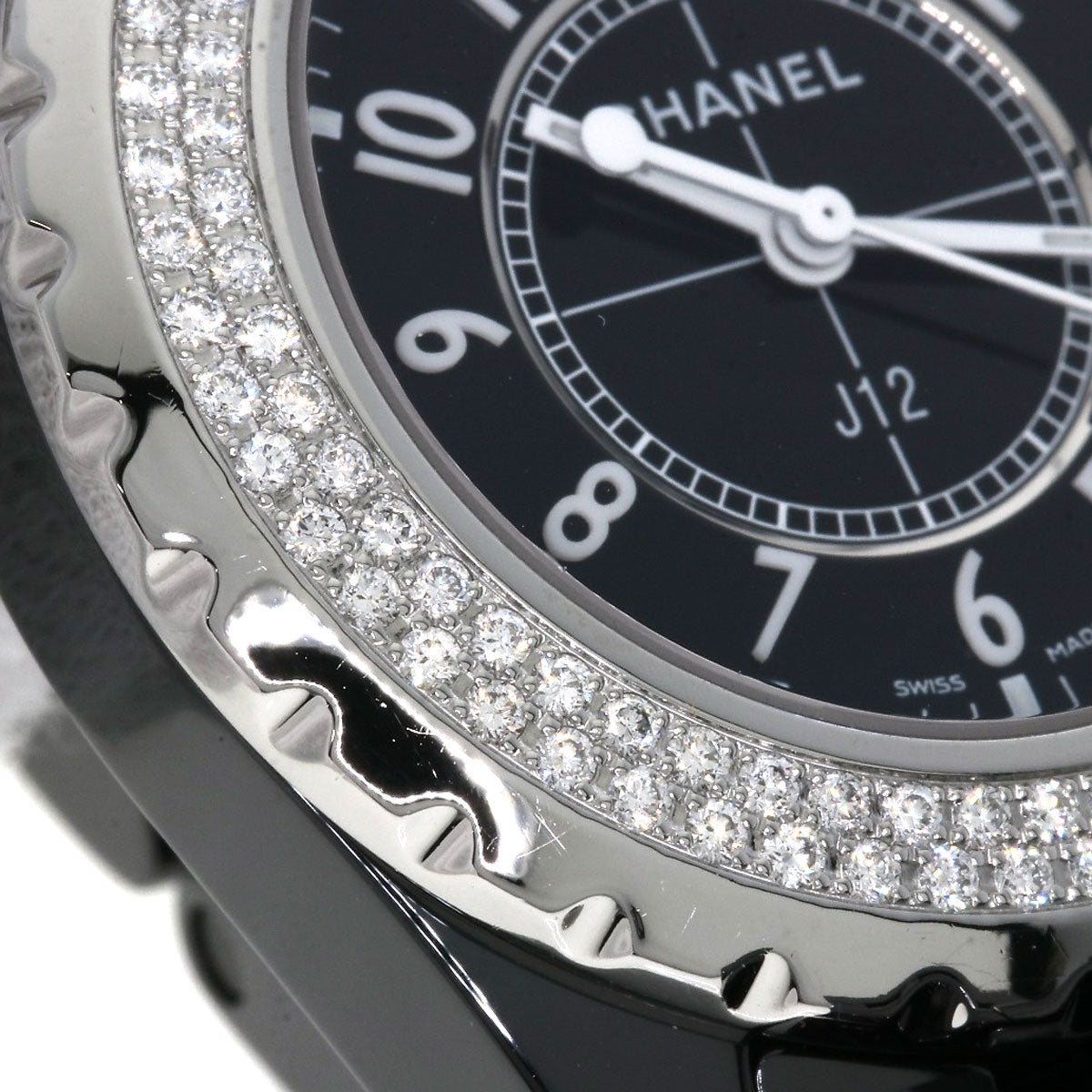 CHANEL J12 1.3" Diamond Double Bezel Watches H0949 Ceramic/Ceramic Ladies