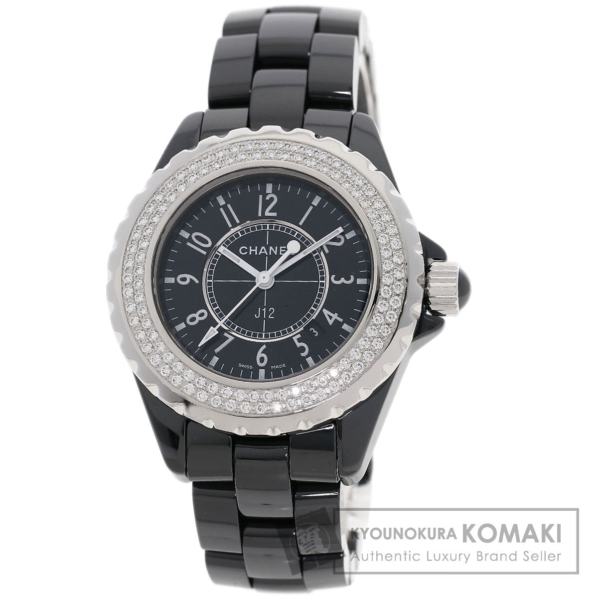 CHANEL J12 1.3" Diamond Double Bezel Watches H0949 Ceramic/Ceramic Ladies