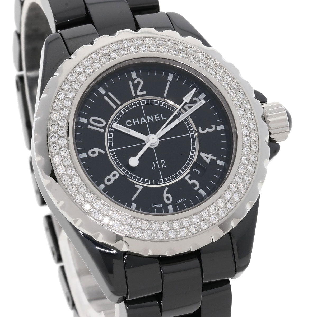 CHANEL J12 1.3" Diamond Double Bezel Watches H0949 Ceramic/Ceramic Ladies