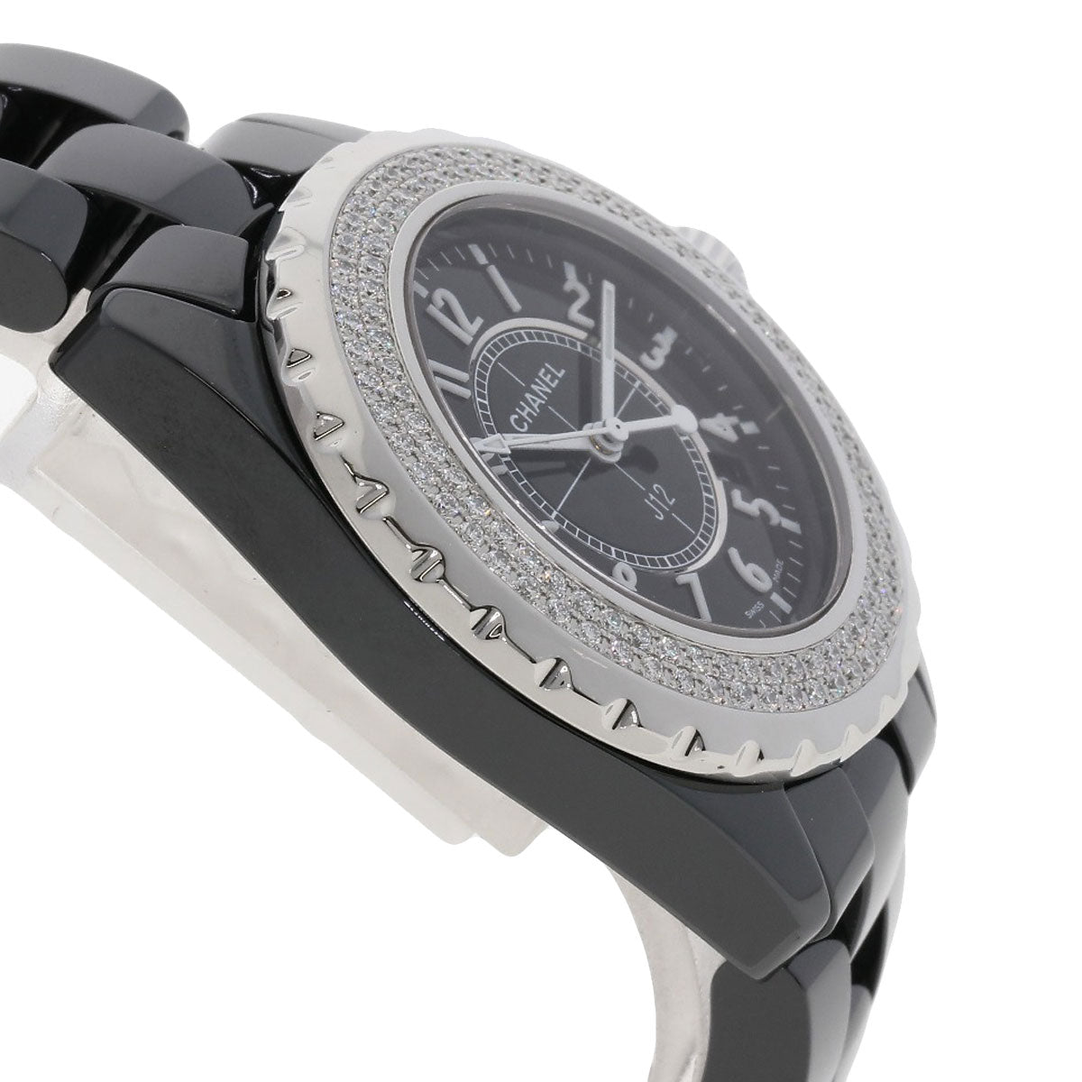 CHANEL J12 1.3" Diamond Double Bezel Watches H0949 Ceramic/Ceramic Ladies