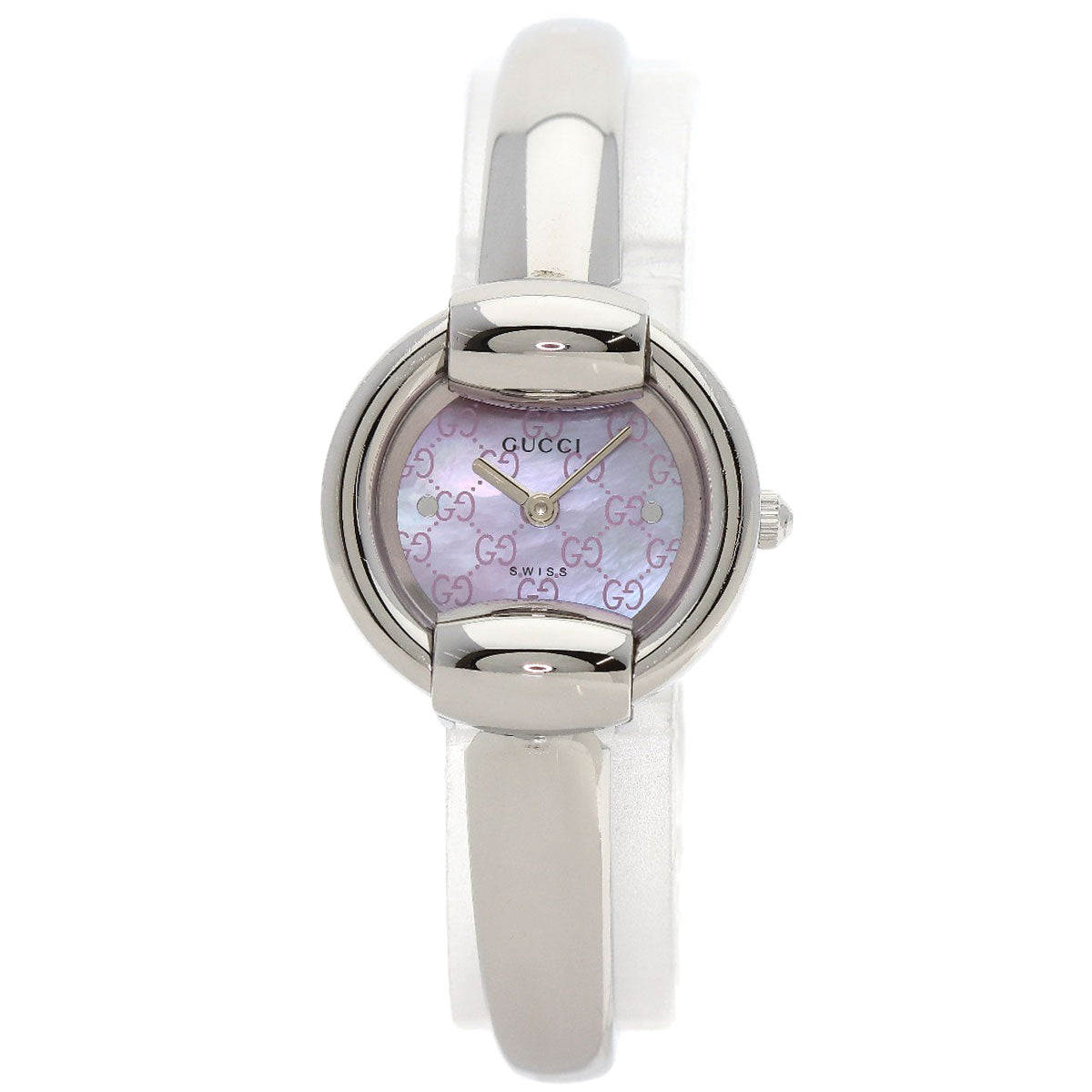 GUCCI Round Face GG Pink Shell Bangle Watches 1400L Stainless Steel/Stainless Steel Ladies