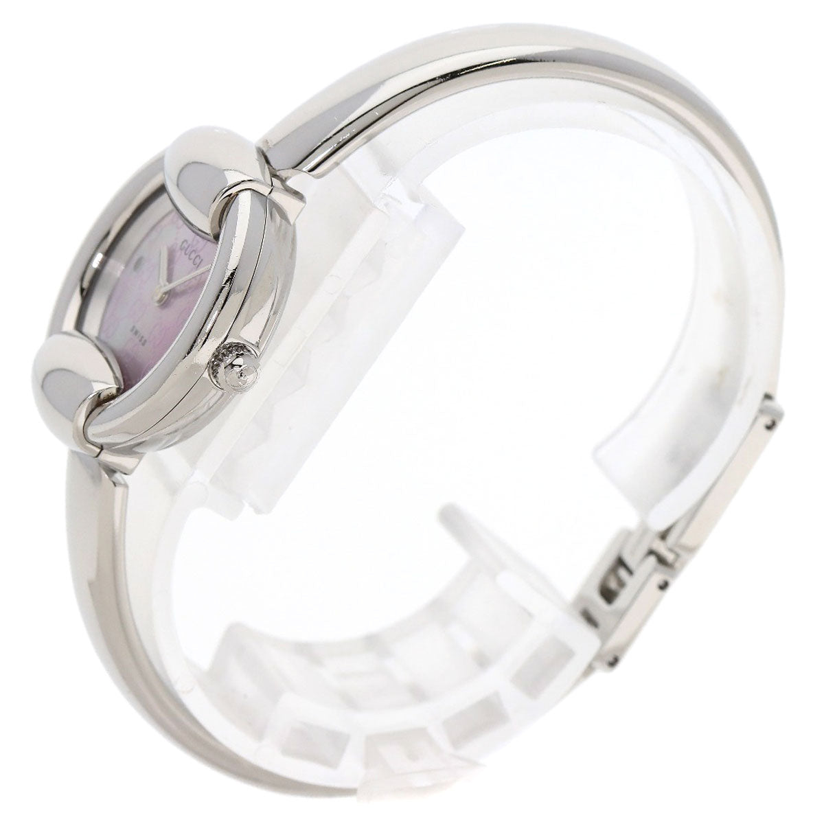 GUCCI Round Face GG Pink Shell Bangle Watches 1400L Stainless Steel/Stainless Steel Ladies