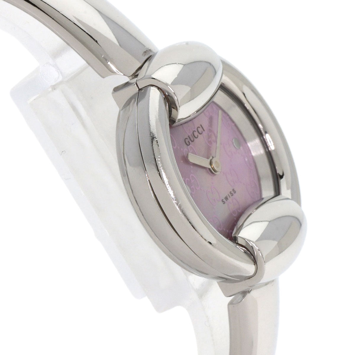GUCCI Round Face GG Pink Shell Bangle Watches 1400L Stainless Steel/Stainless Steel Ladies