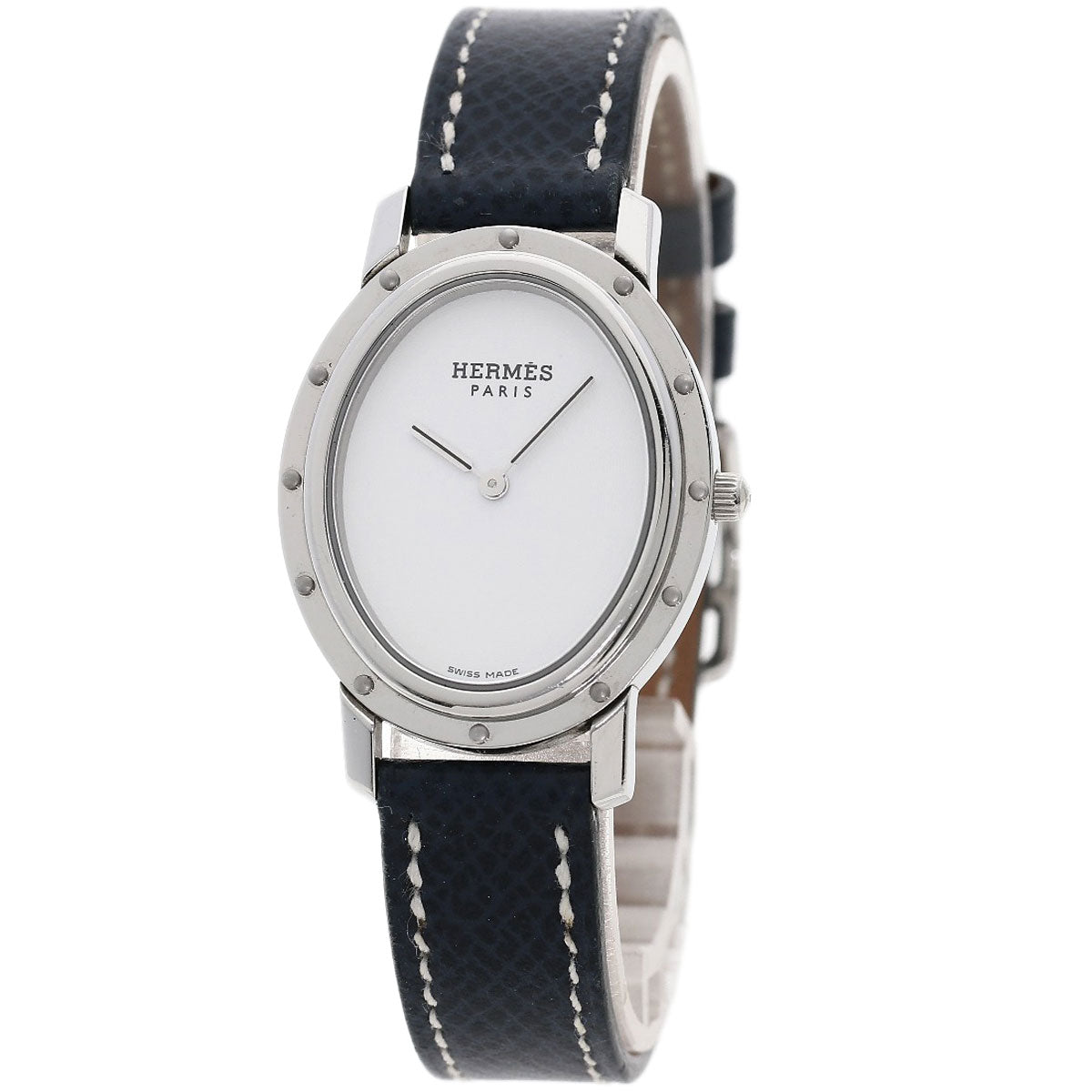 HERMES Clipper oval Watches CO1.510 Stainless Steel/Leather Ladies