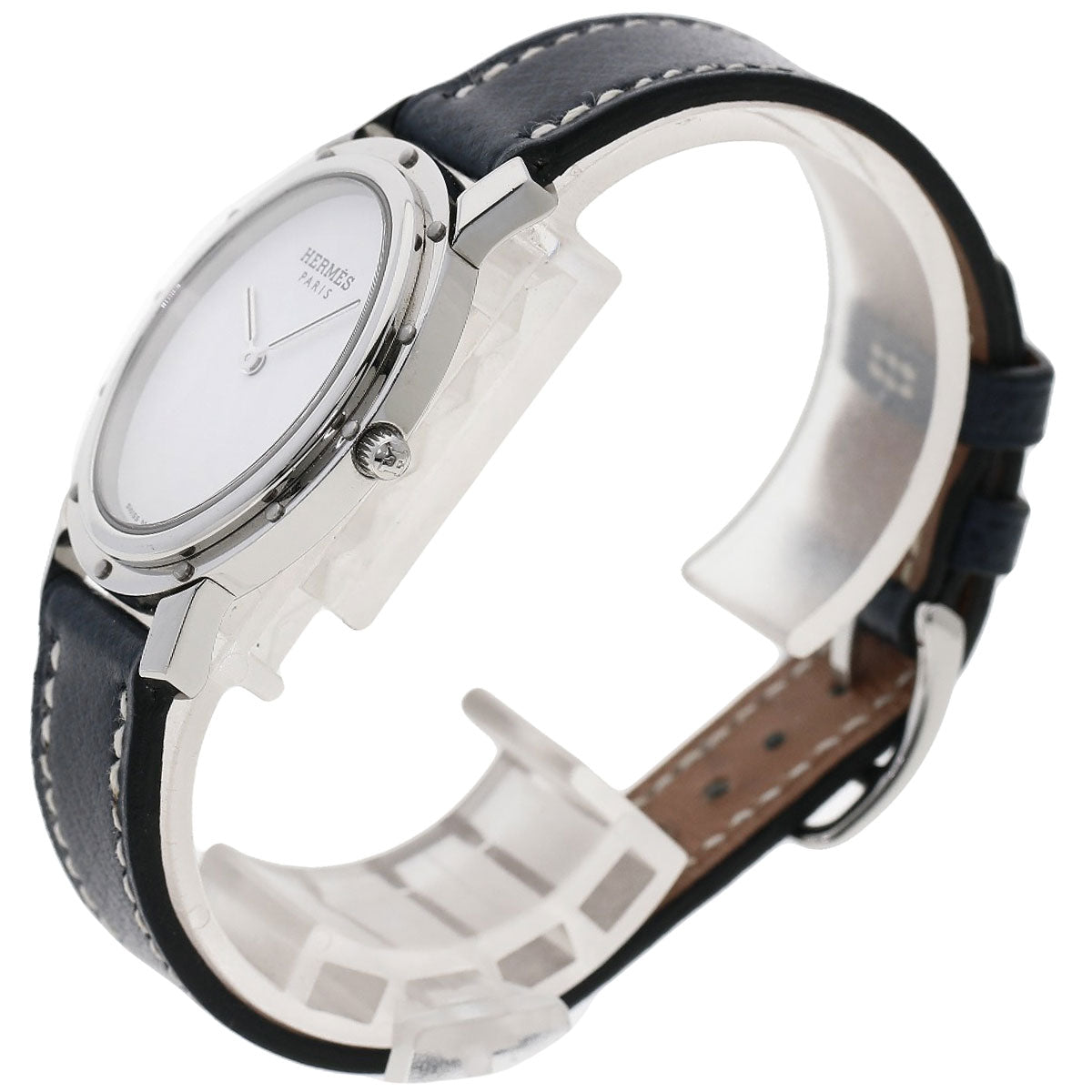 HERMES Clipper oval Watches CO1.510 Stainless Steel/Leather Ladies