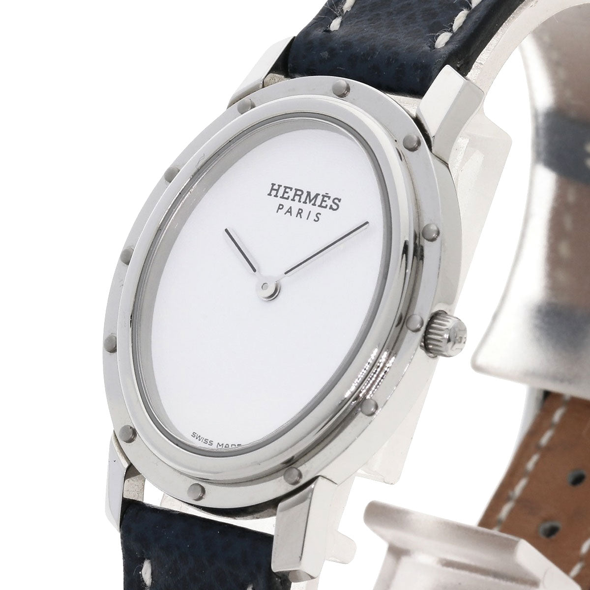 HERMES Clipper oval Watches CO1.510 Stainless Steel/Leather Ladies