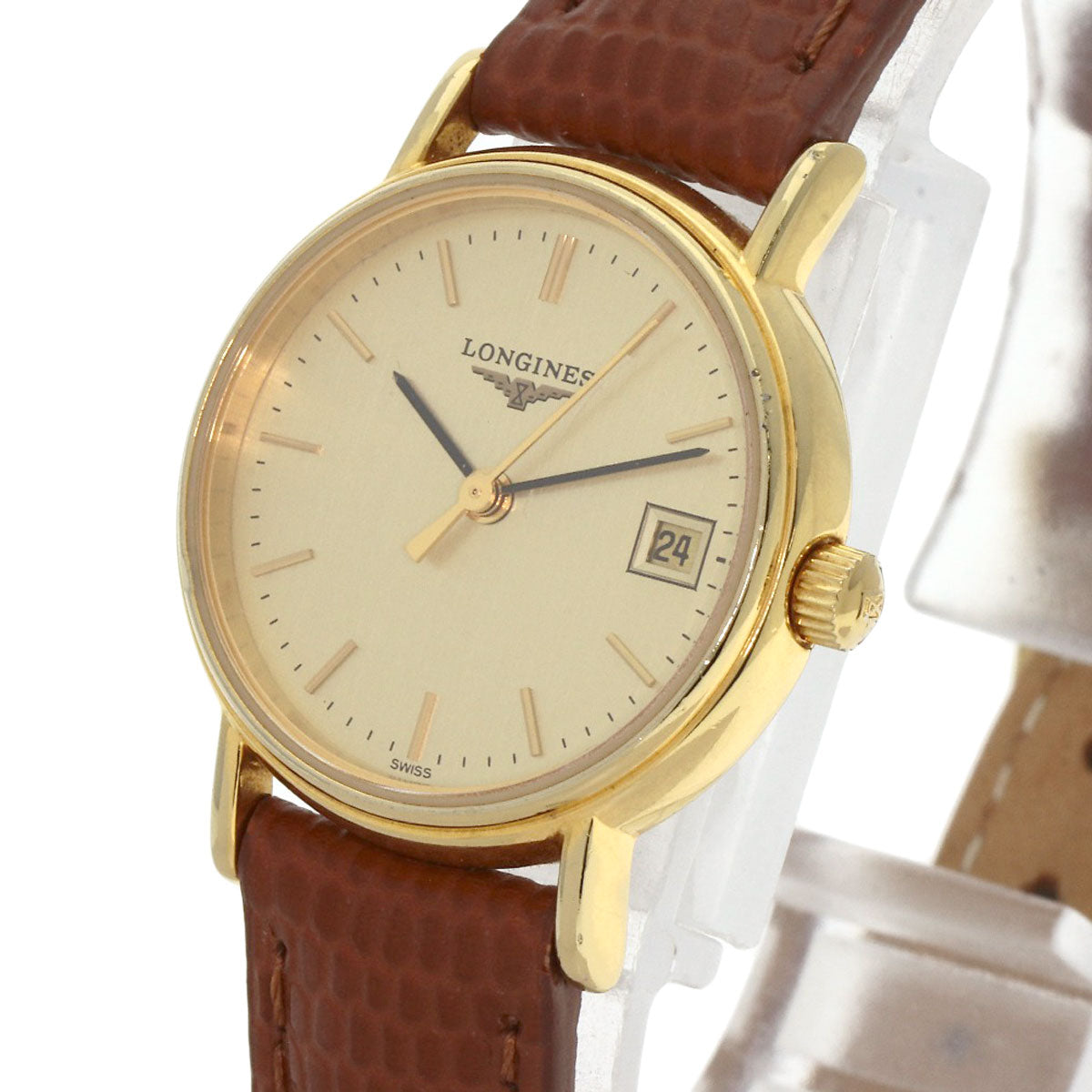 LONGINES Round face Watches L4.220.2 Gold Plated/Leather Ladies