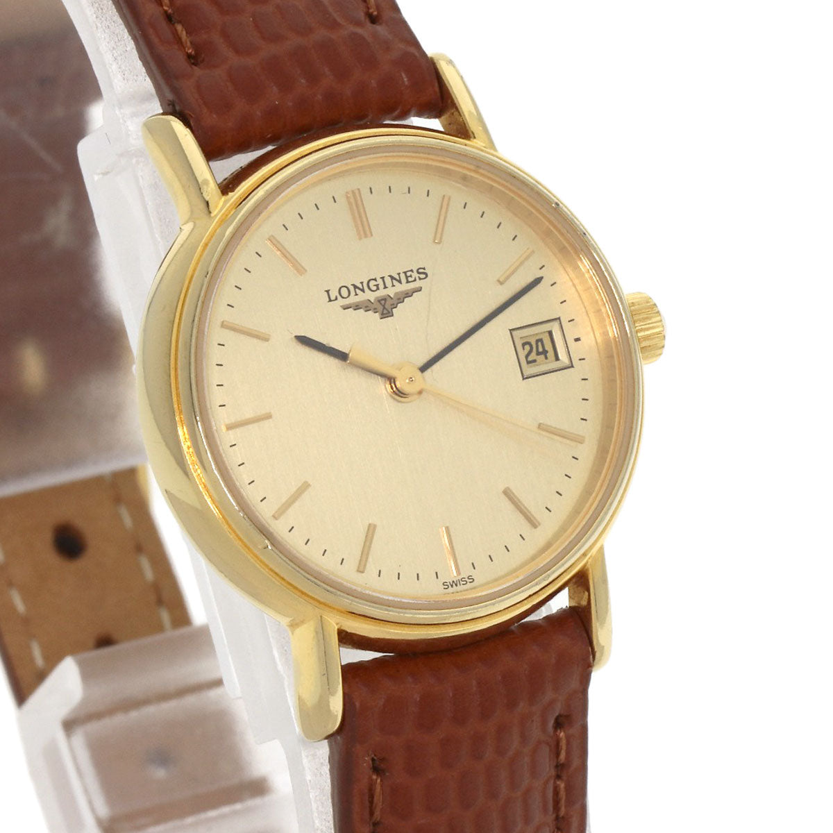 LONGINES Round face Watches L4.220.2 Gold Plated/Leather Ladies