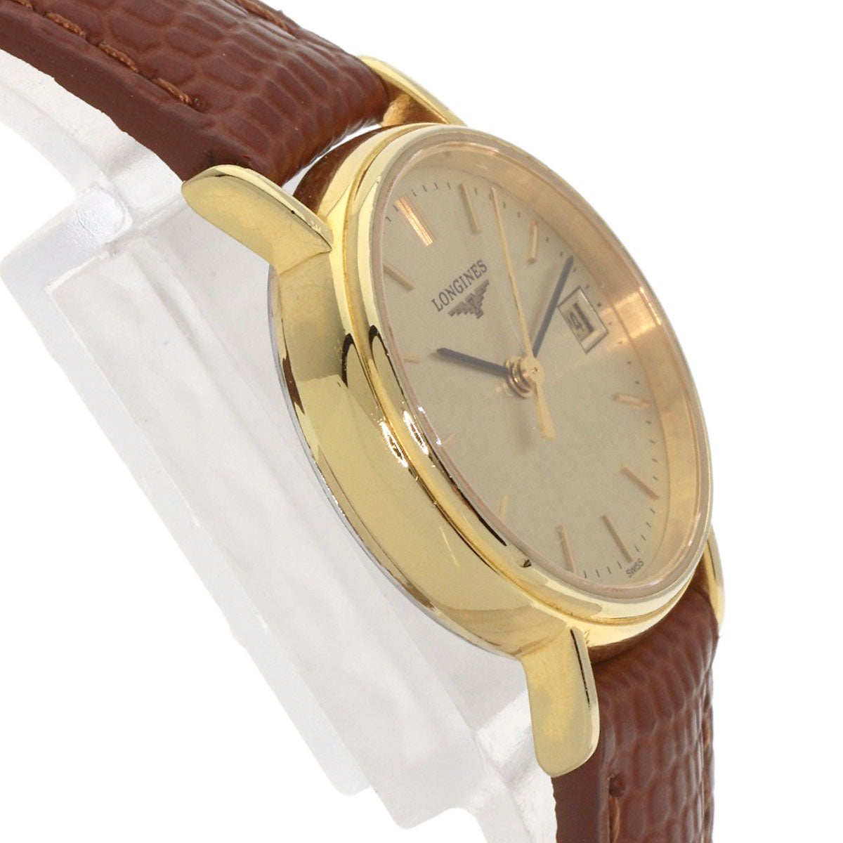 LONGINES Round face Watches L4.220.2 Gold Plated/Leather Ladies