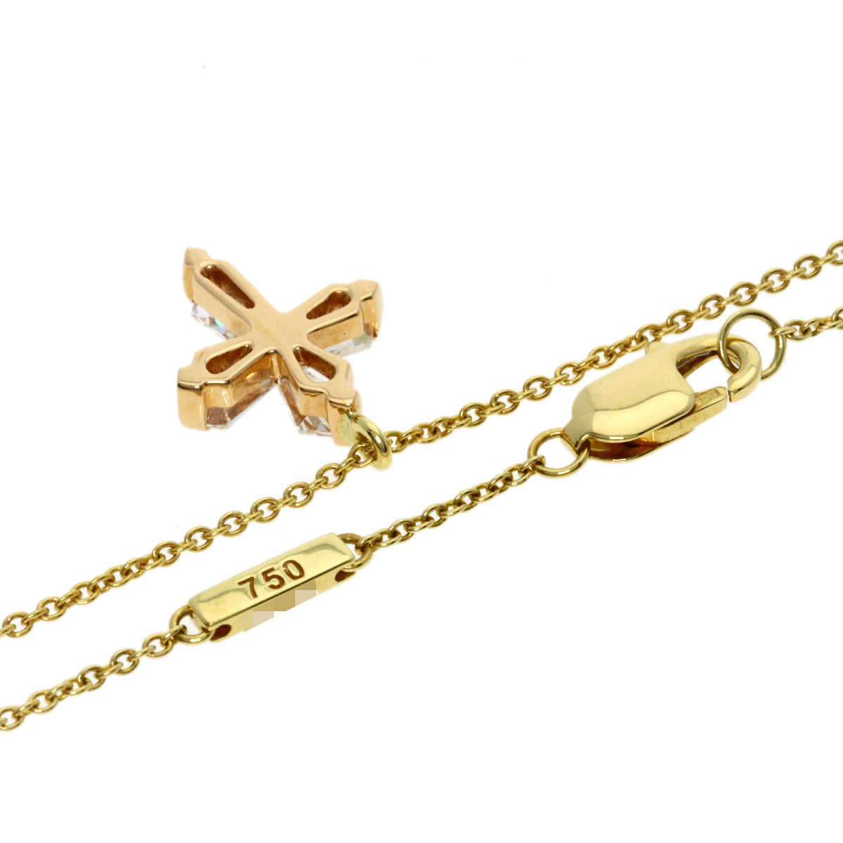 GRAFF Trapezoid Cross Mini Diamond Necklace K18 Yellow Gold 18K Pink GoldLadies [Used]