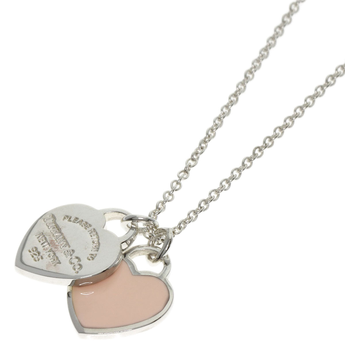 TIFFANY&Co. Double Heart Pink Enamel Necklace Silver Ladies [Used]