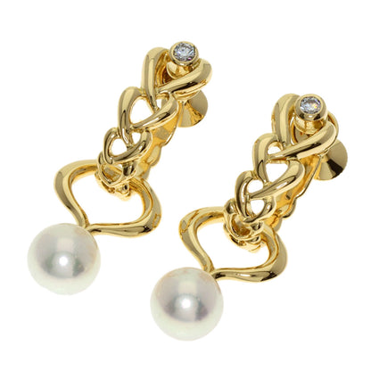 MIKIMOTO Pearl Pearl Diamond replacement charm included Earring K18 Yellow Gold Ladies [Used]