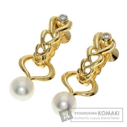 MIKIMOTO Pearl Pearl Diamond replacement charm included Earring K18 Yellow Gold Ladies [Used]