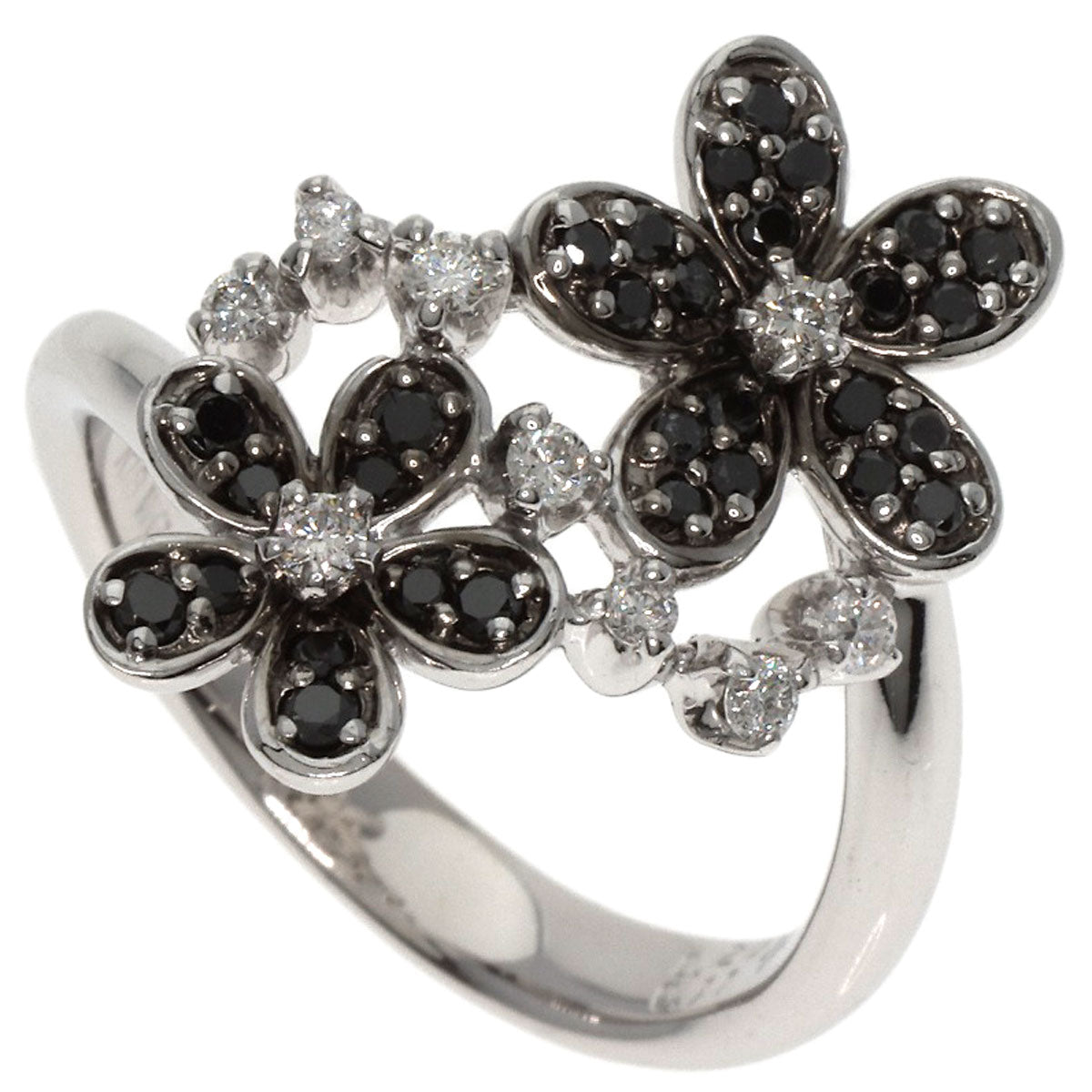 Ponte Vecchio Flower Diamond Black Diamond Ring K18 White Gold Ladies [Used]