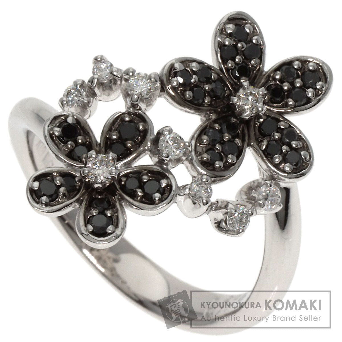 Ponte Vecchio Flower Diamond Black Diamond Ring K18 White Gold Ladies [Used]