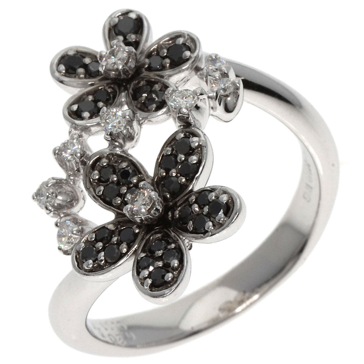 Ponte Vecchio Flower Diamond Black Diamond Ring K18 White Gold Ladies [Used]