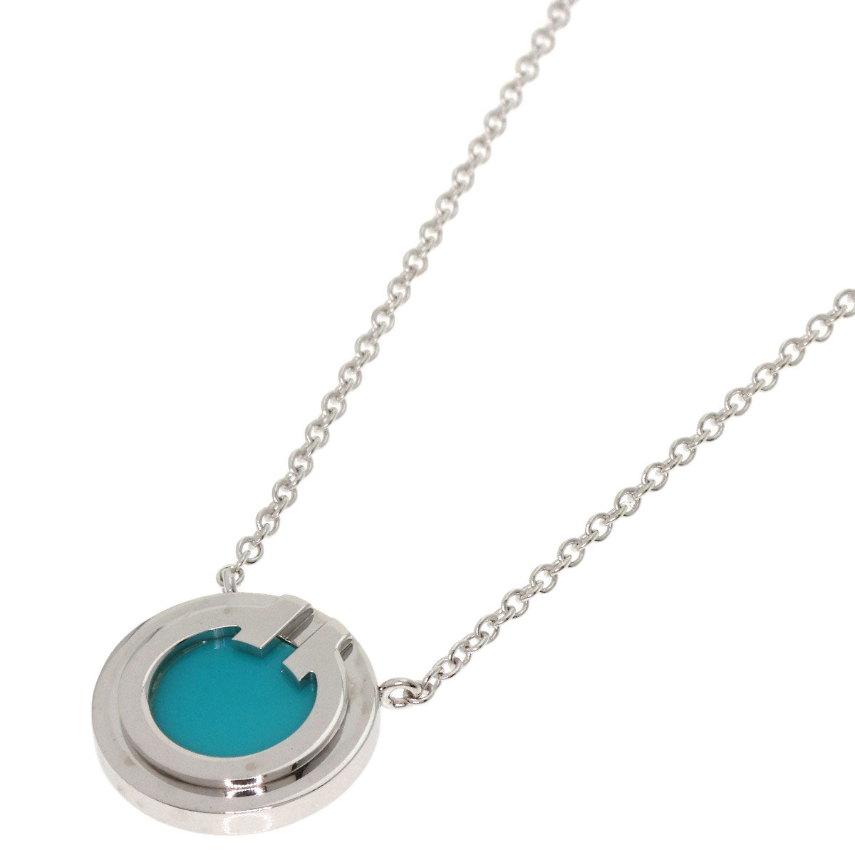 TIFFANY&Co. T TWO Circle Turquoise Necklace K18 White Gold Ladies [Used]