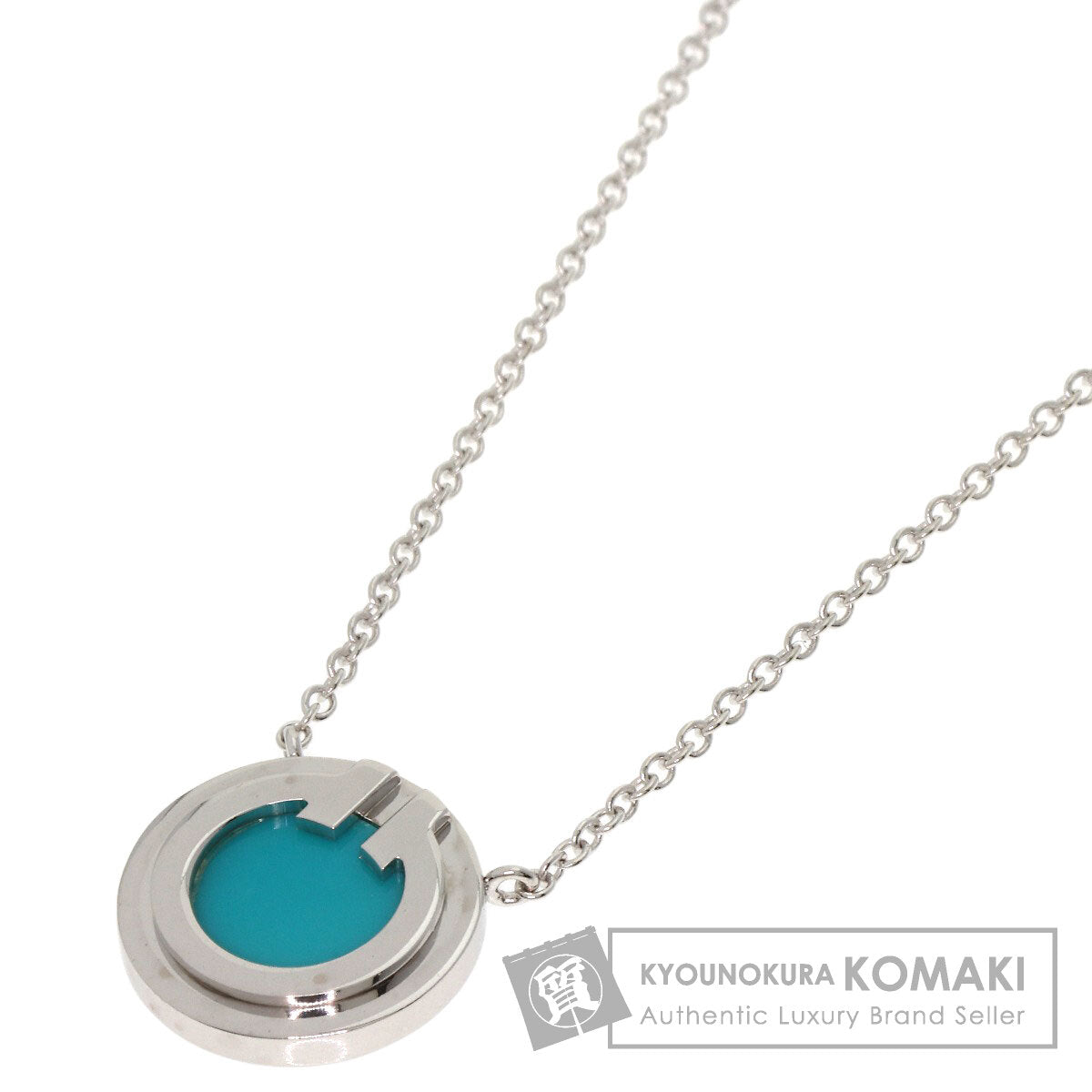 TIFFANY&Co. T TWO Circle Turquoise Necklace K18 White Gold Ladies [Used]