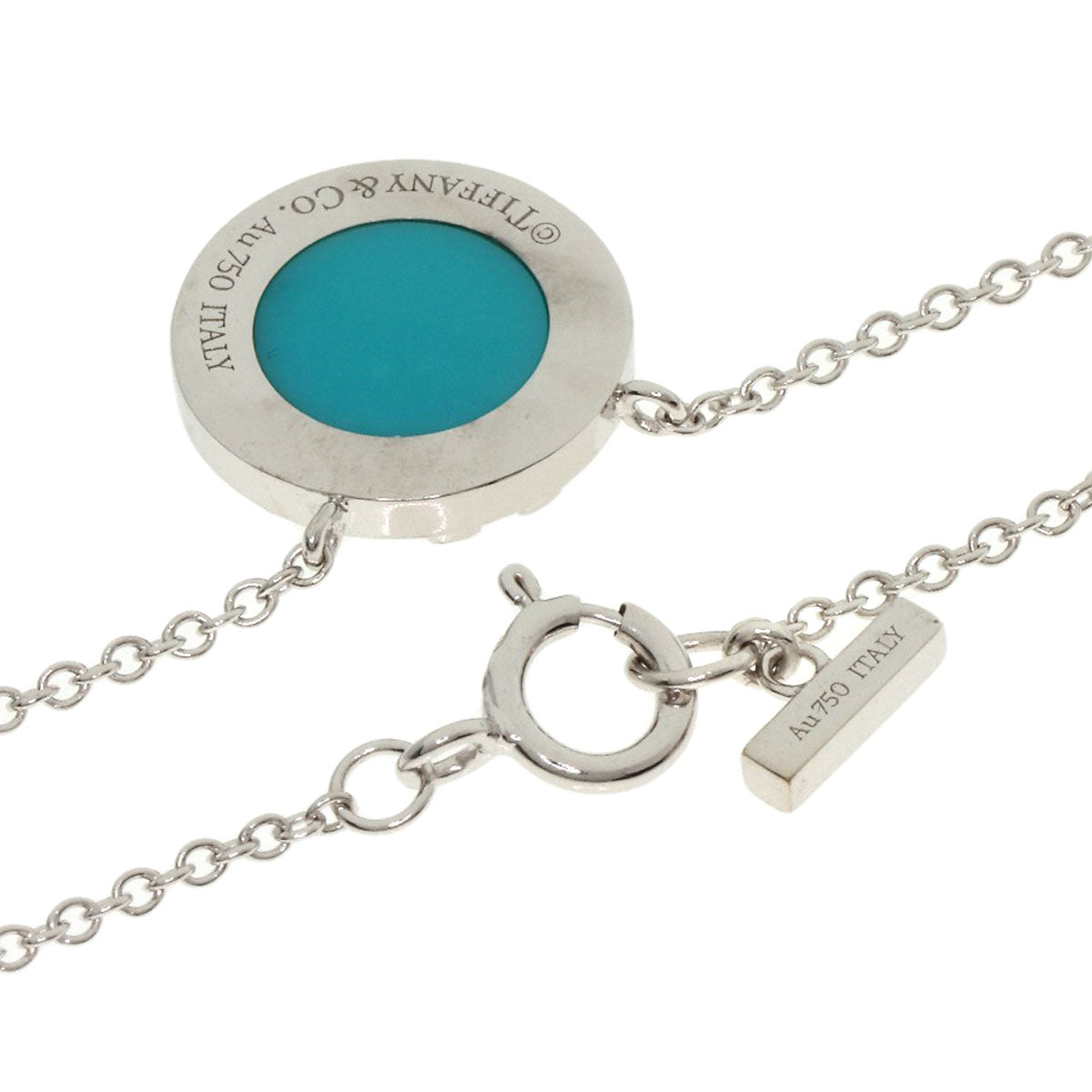 TIFFANY&Co. T TWO Circle Turquoise Necklace K18 White Gold Ladies [Used]