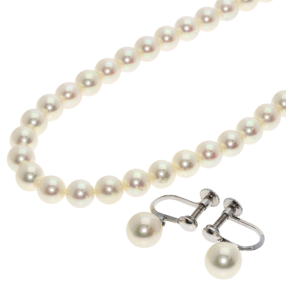 MIKIMOTO Pearl Pearl Earring 2-piece set Necklace Silver Ladies [Used]