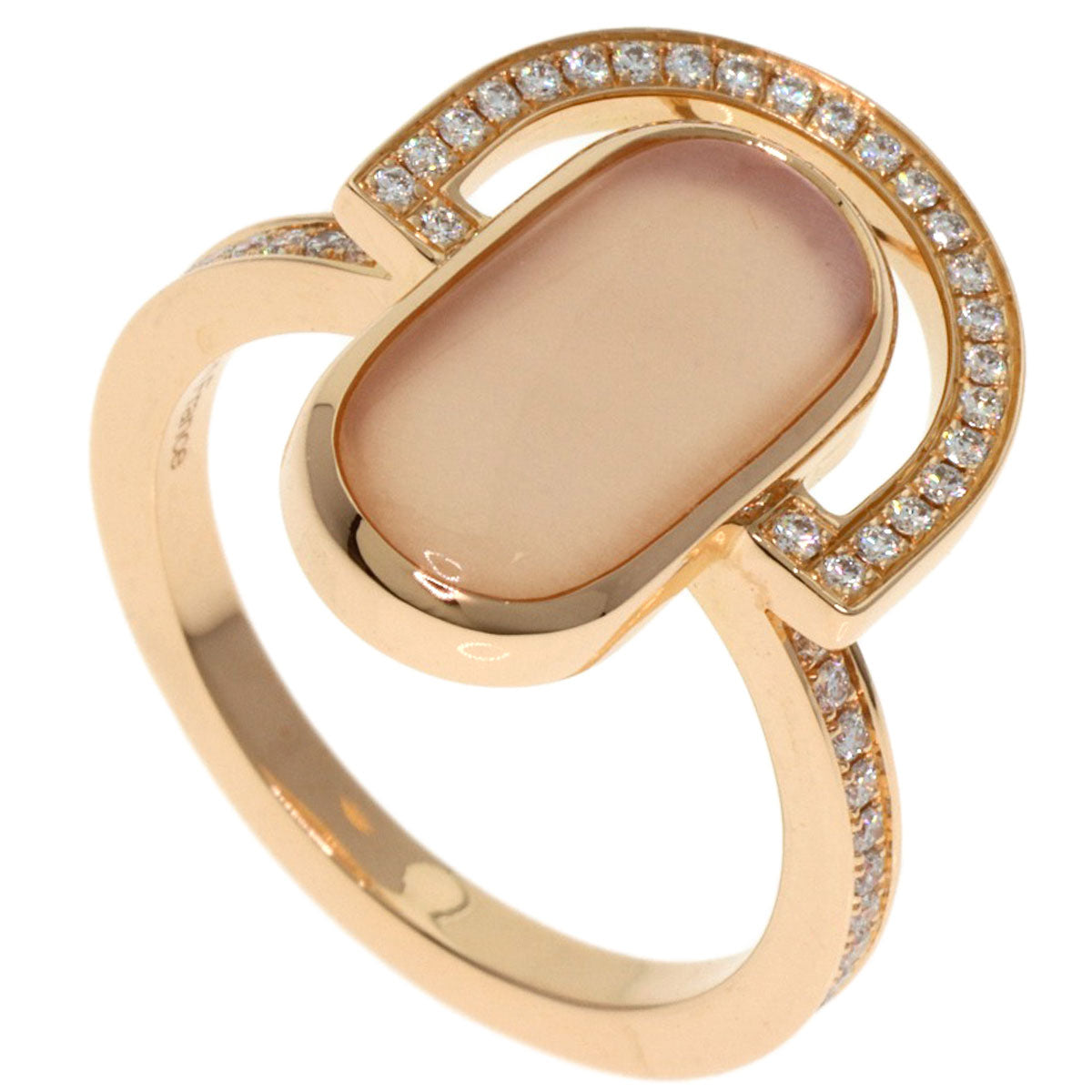 HERMES A l Ecoute Moonstone Diamond #49 Ring K18 Pink Gold Ladies [Used]