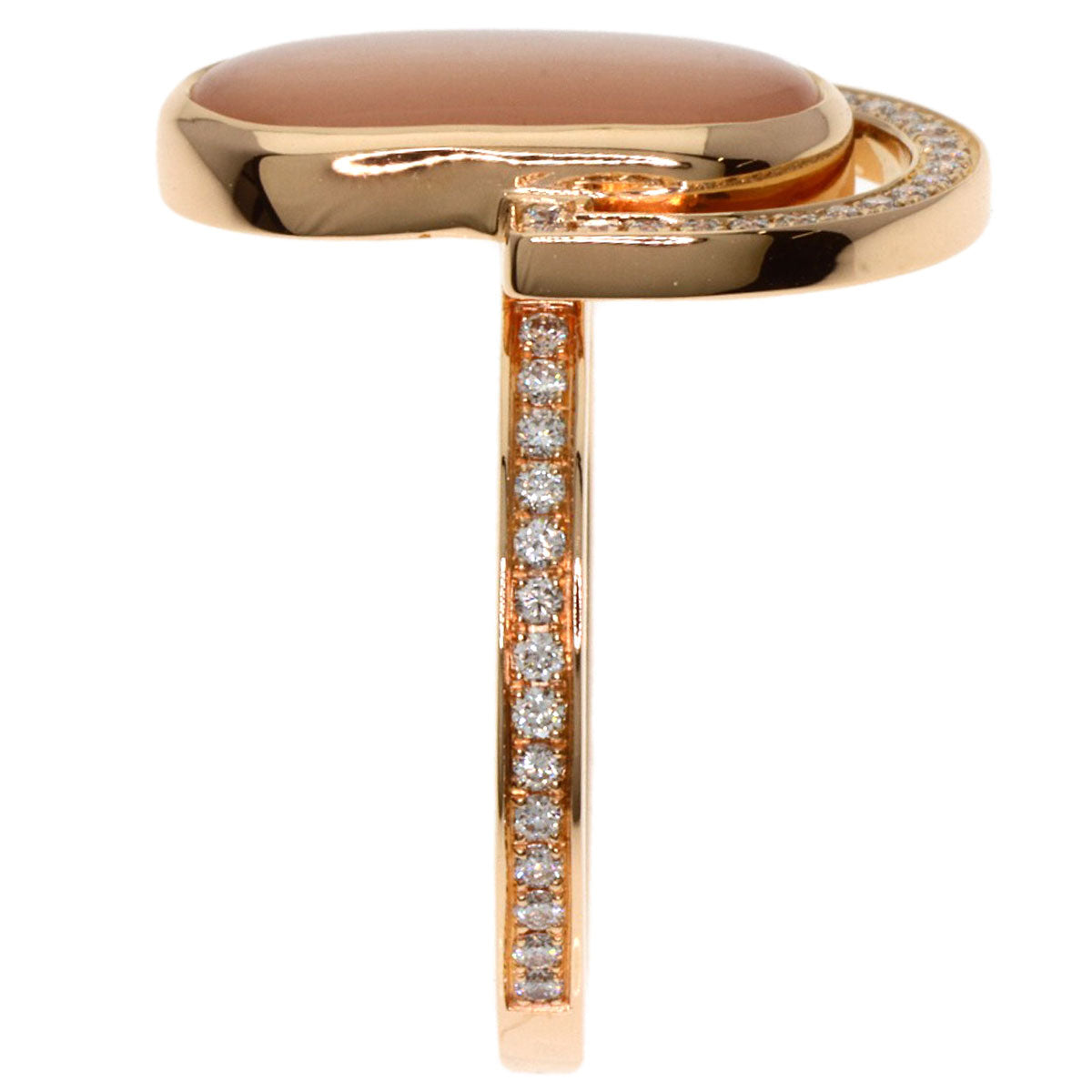 HERMES A l Ecoute Moonstone Diamond #49 Ring K18 Pink Gold Ladies [Used]