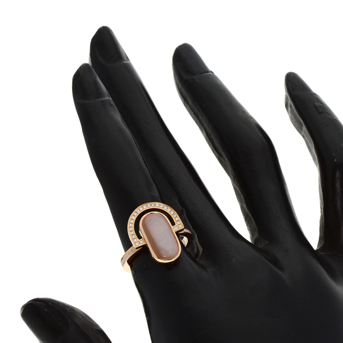 HERMES A l Ecoute Moonstone Diamond #49 Ring K18 Pink Gold Ladies [Used]