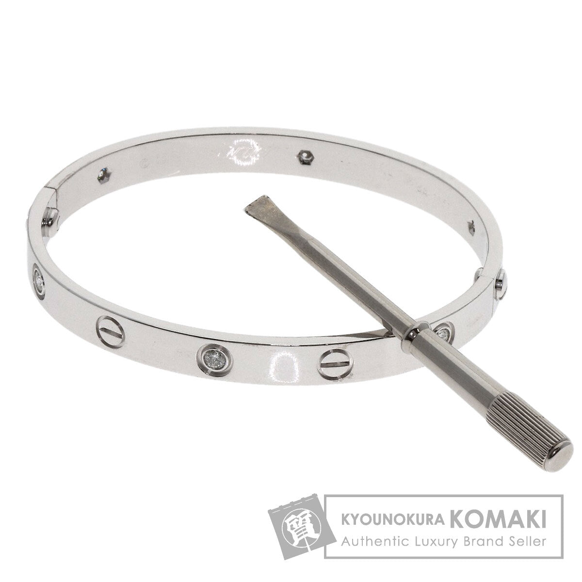 CARTIER LOVE Bracelets Half Diamond with Driver # 17 Bracelet K18 White Gold Ladies [Used]