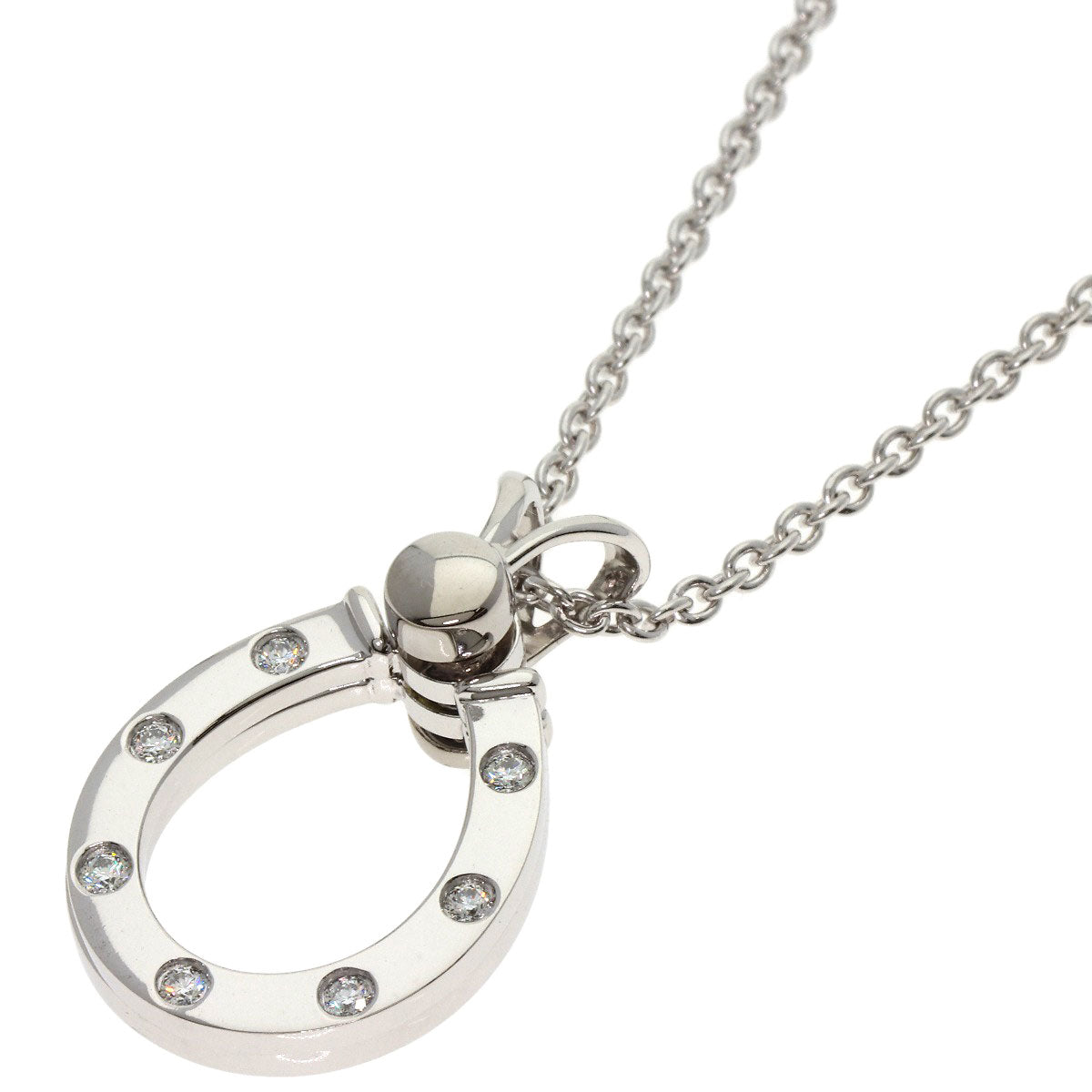WALTHAM Horseshoe Swing 7P Diamond Necklace K18 White Gold Ladies [Used]