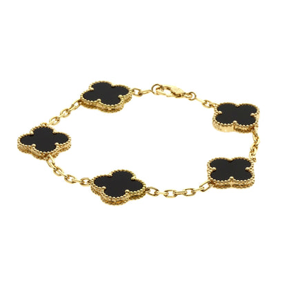 Van Cleef & Arpels Vintage Alhambra Onyx 5 motif Bracelet K18 Yellow Gold Ladies [Used]