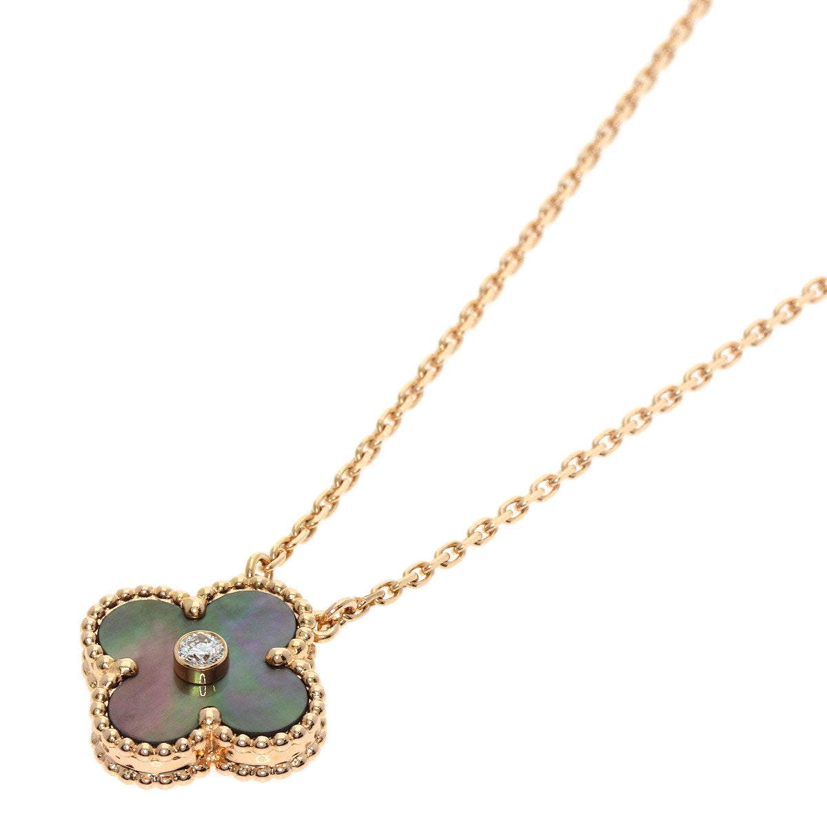 Van Cleef & Arpels Vintage Alhambra Diamond Mother of Pearl Necklace K18 Pink Gold Ladies [Used]