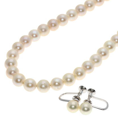 Akoya pearl Pearl Earring 2 piece set Necklace Silver 30.9g　Ladies