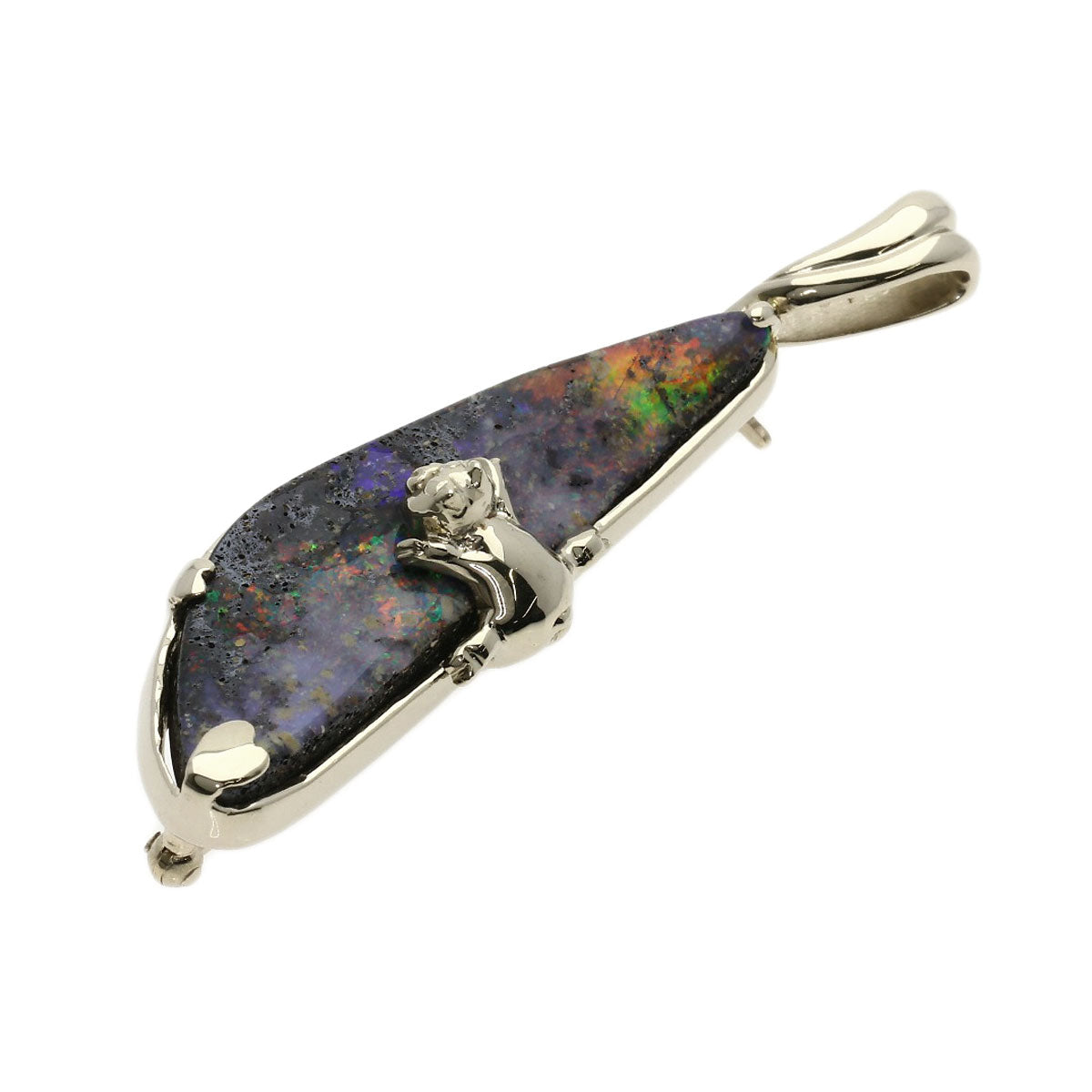 24.14ct Opal Pig Motif Brooch K18 White Gold 16.1g　Ladies