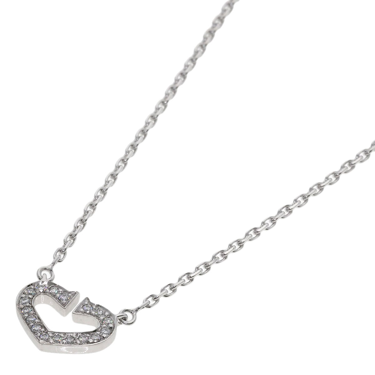 CARTIER C heart Diamond Necklace K18 White Gold Ladies [Used]