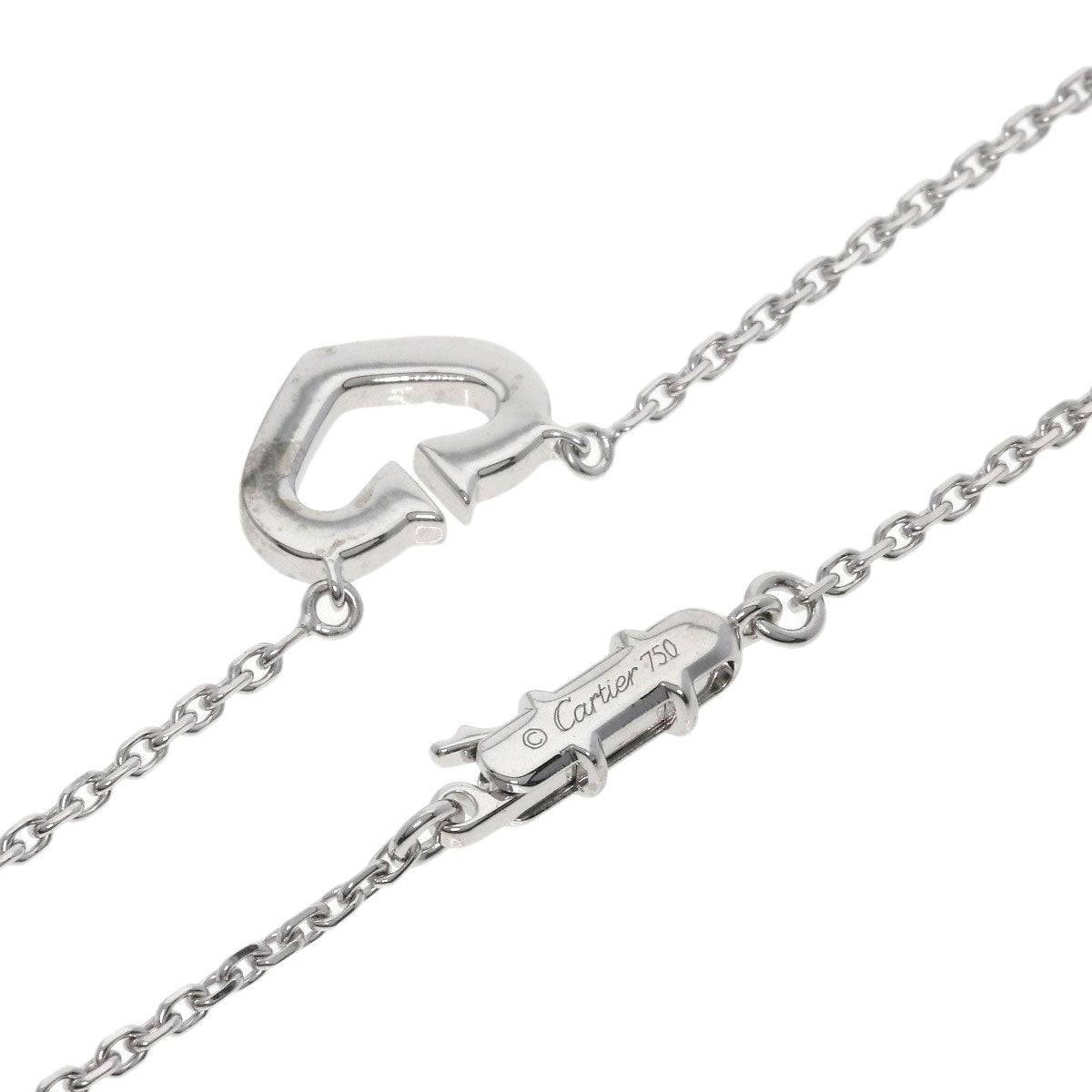CARTIER C heart Diamond Necklace K18 White Gold Ladies [Used]