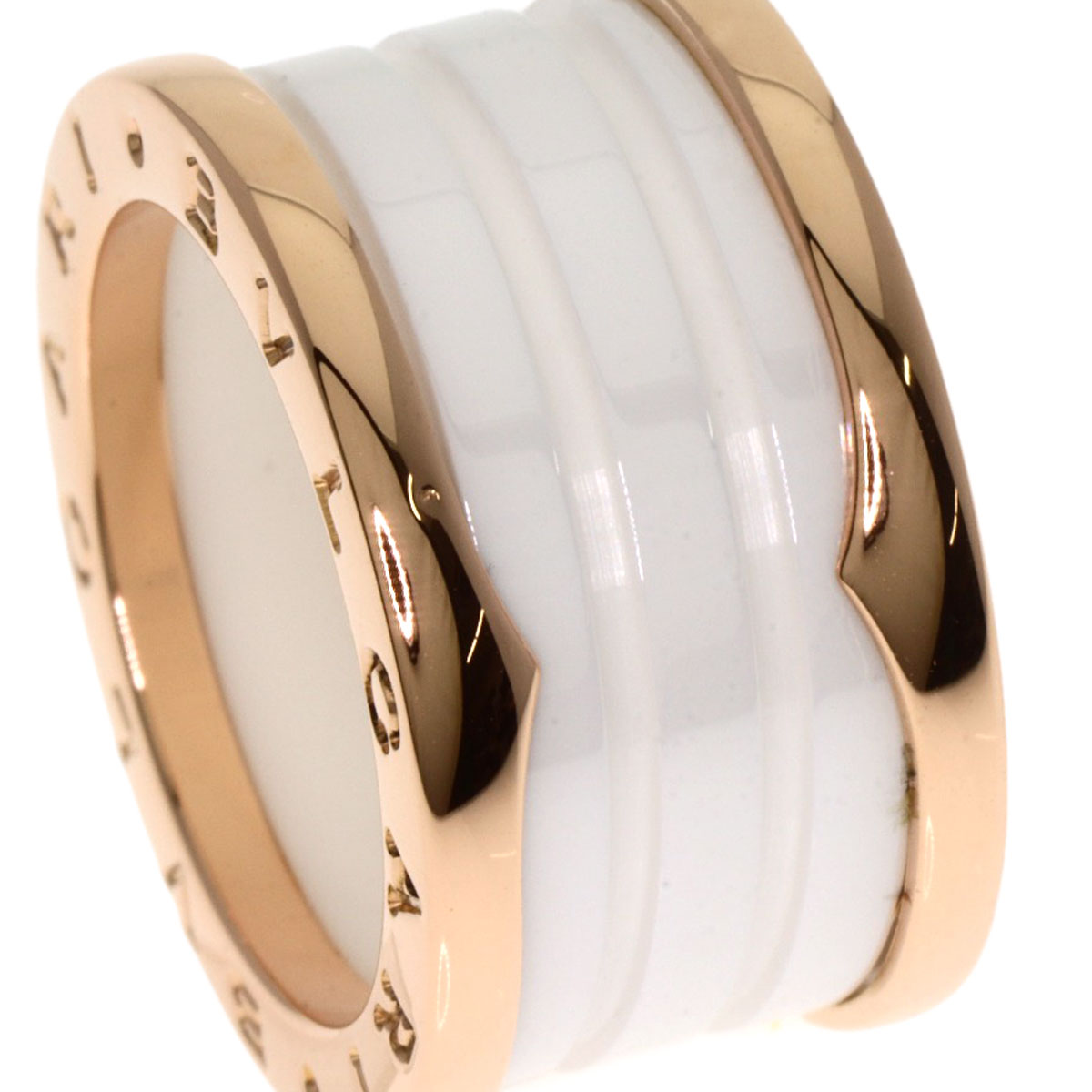 BVLGARI B.zero1 4 band White Ceramic #51 Ring K18 Pink Gold Ladies [Used]