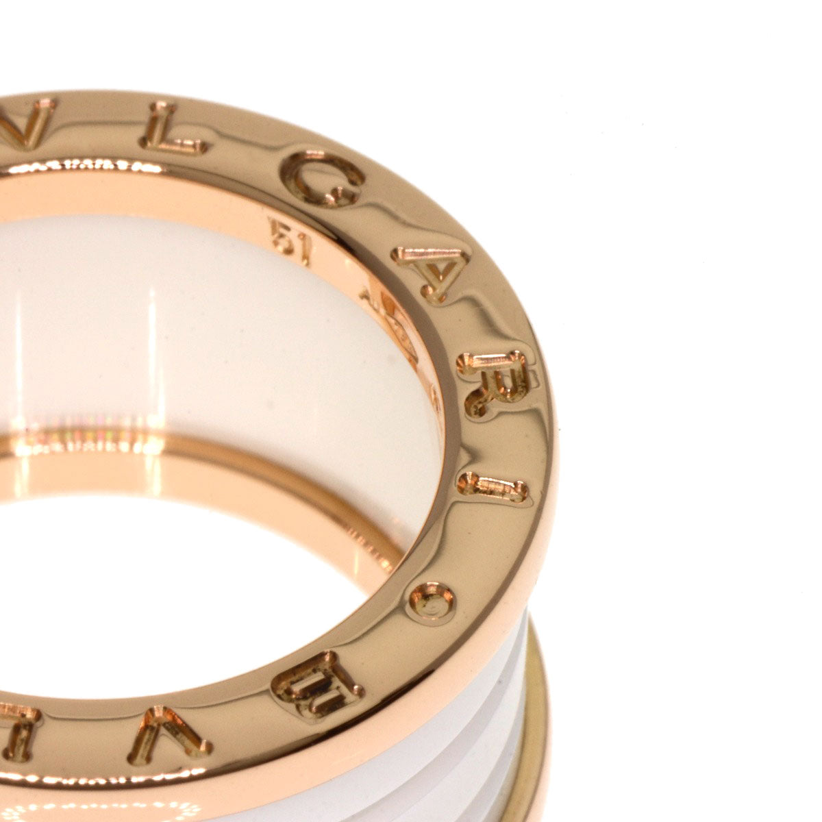 BVLGARI B.zero1 4 band White Ceramic #51 Ring K18 Pink Gold Ladies [Used]