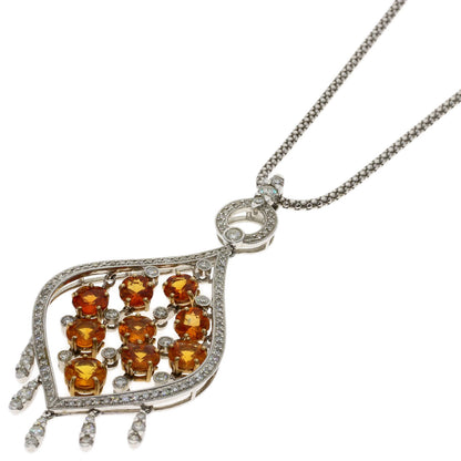 5.18ct Orange Sapphire Diamond Necklace K18 White Gold 17.8g　Ladies