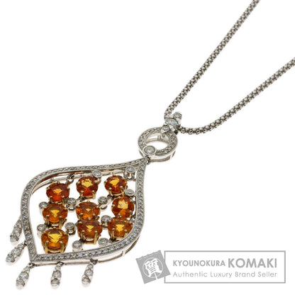 5.18ct Orange Sapphire Diamond Necklace K18 White Gold 17.8g　Ladies