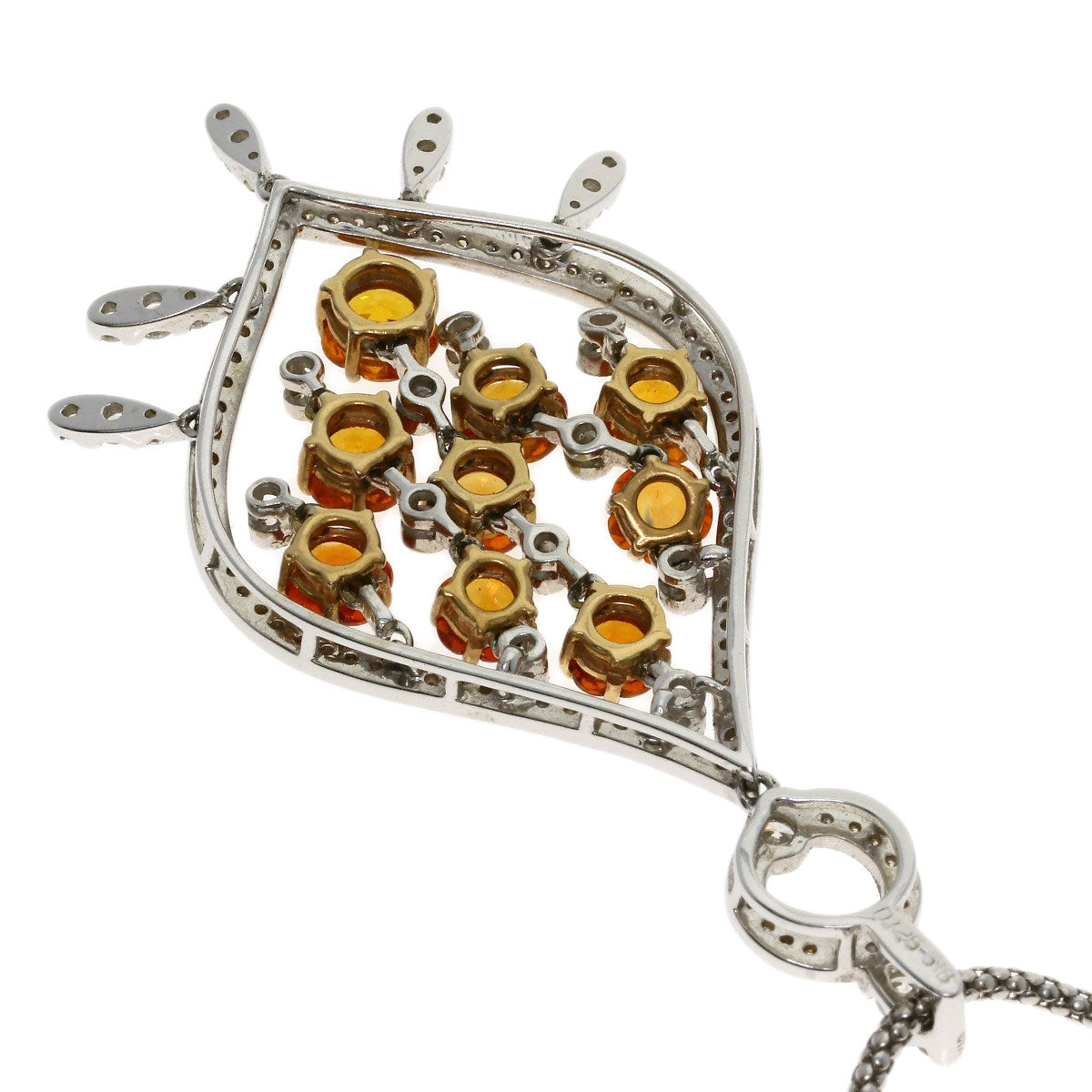 5.18ct Orange Sapphire Diamond Necklace K18 White Gold 17.8g　Ladies