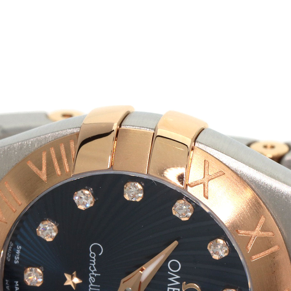 OMEGA Constellation Blue Guilloche 12P Diamond Watches 123.20.24.60.53.001 Stainless Steel/SSxK18PG Ladies