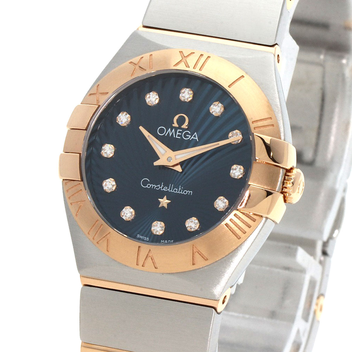 OMEGA Constellation Blue Guilloche 12P Diamond Watches 123.20.24.60.53.001 Stainless Steel/SSxK18PG Ladies